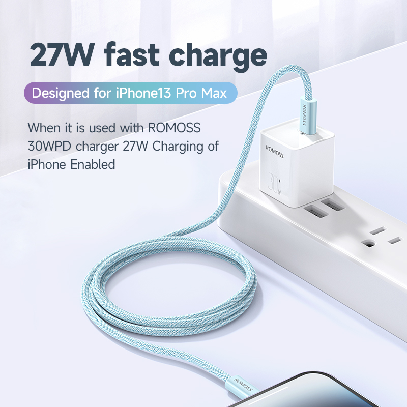 Romoss CB1723 Type C to Lightning Cable PD27W Fast Charging Lightning Cable for iPhone X 8 Plus 11 12 13 14 Pro Max Fast Charger Date Cablefor phone
