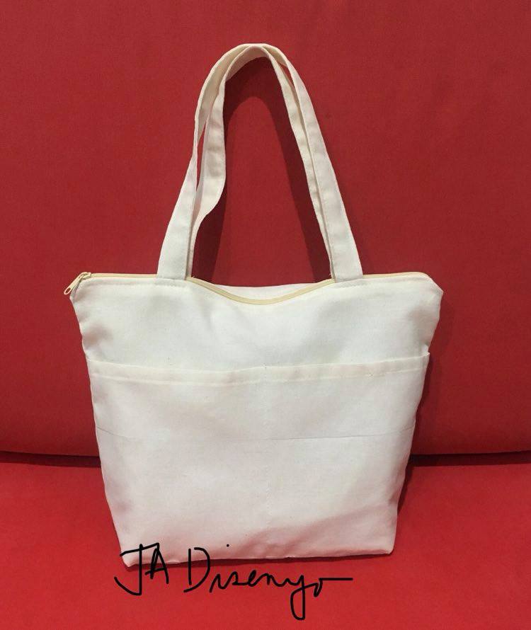 J.A.Disenyo Canvas (katsa) Tote Bag with zipper and 3 pockets plain