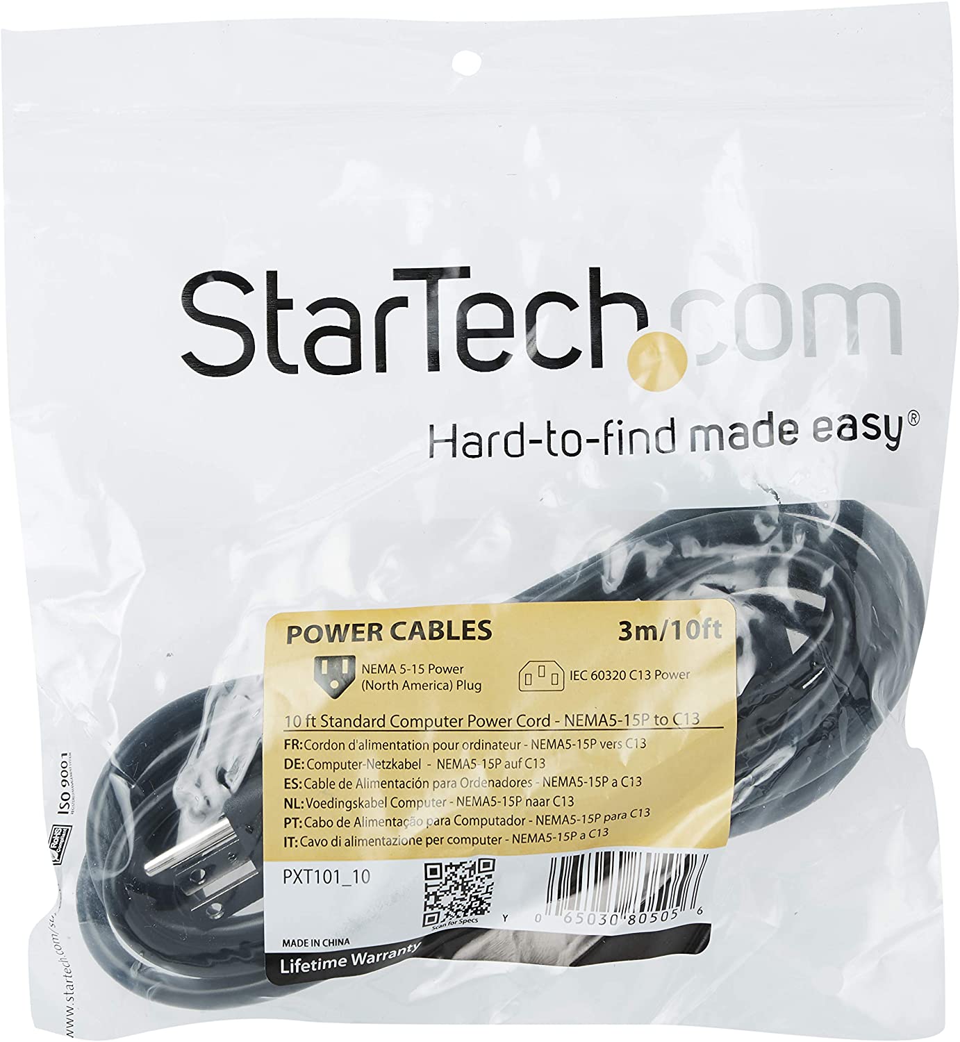 StarTech Cable Alimentación para PC C13 a NEMA5-15P