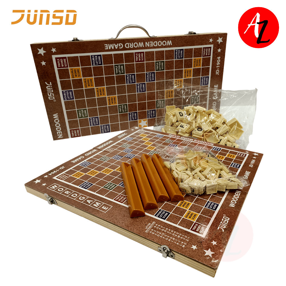 Junsd Wooden Word Game Scrabble Letter Tiles Board Game Fun Family ...