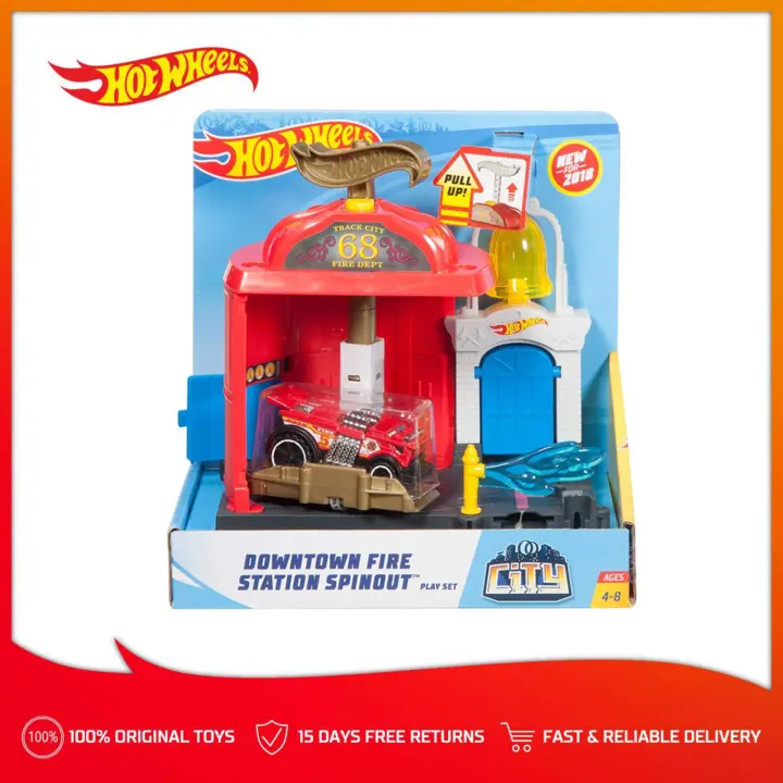 hot wheels city downtown fire station spinout playset