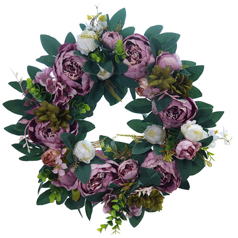 Artificial Peony Flower Wreath with Green Leaves Spring Summer Wreath for Front Door Wall Window Wedding Home Decor