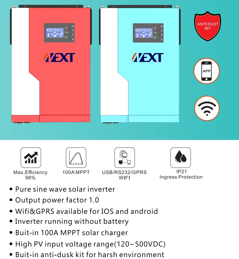 5500W SOLAR INVERTER HYBRID MPPT OFF-GRID 48V MPPT 500V DC INPUT 100A ...