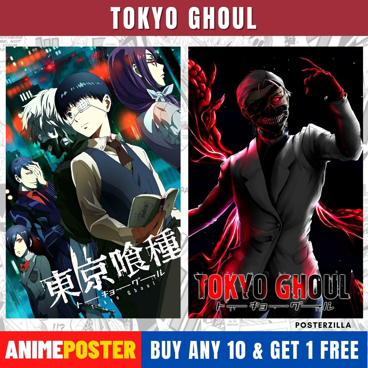 Big Poster Anime Tokyo Ghoul - Tamanho 90x60 cm - LO03