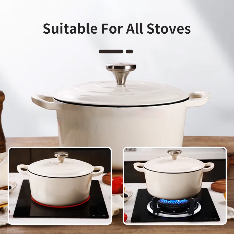 JEETEE 23cm Enamelled Cast Iron Pan Dutch Oven, Cast Iron Enameled Pot