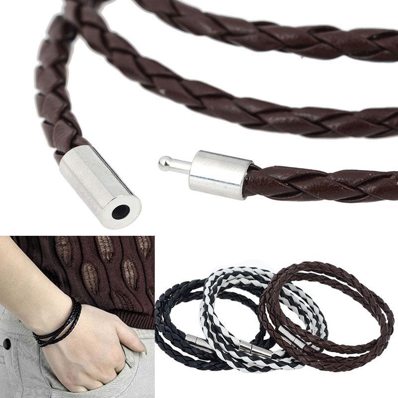Hittime Fashion Women Men Leather Interlaced Cuff Bangle Wristband Unisex Bracelet
