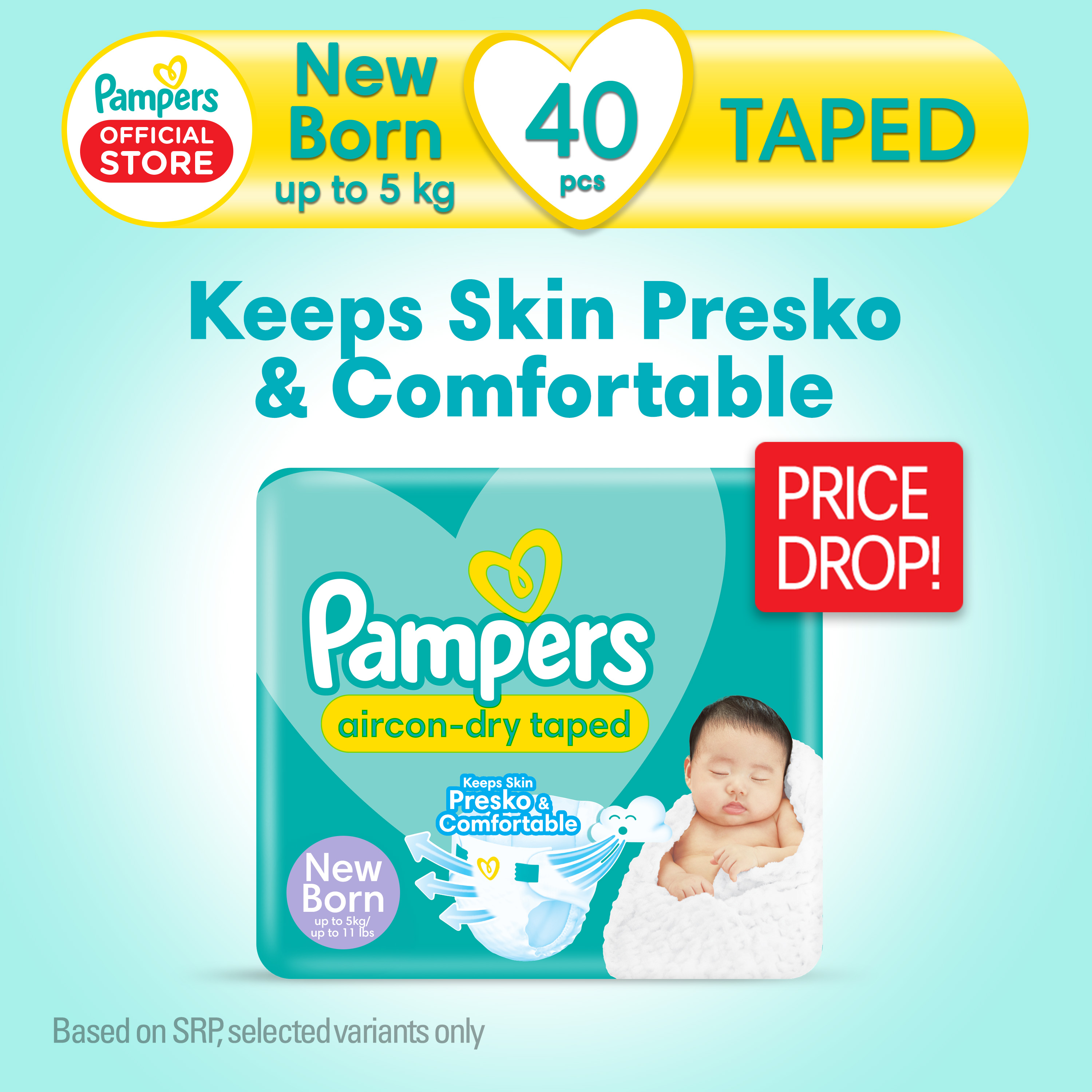 Pampers Aircon-Dry Taped Diapers Newborn 40s x pack (40 pcs