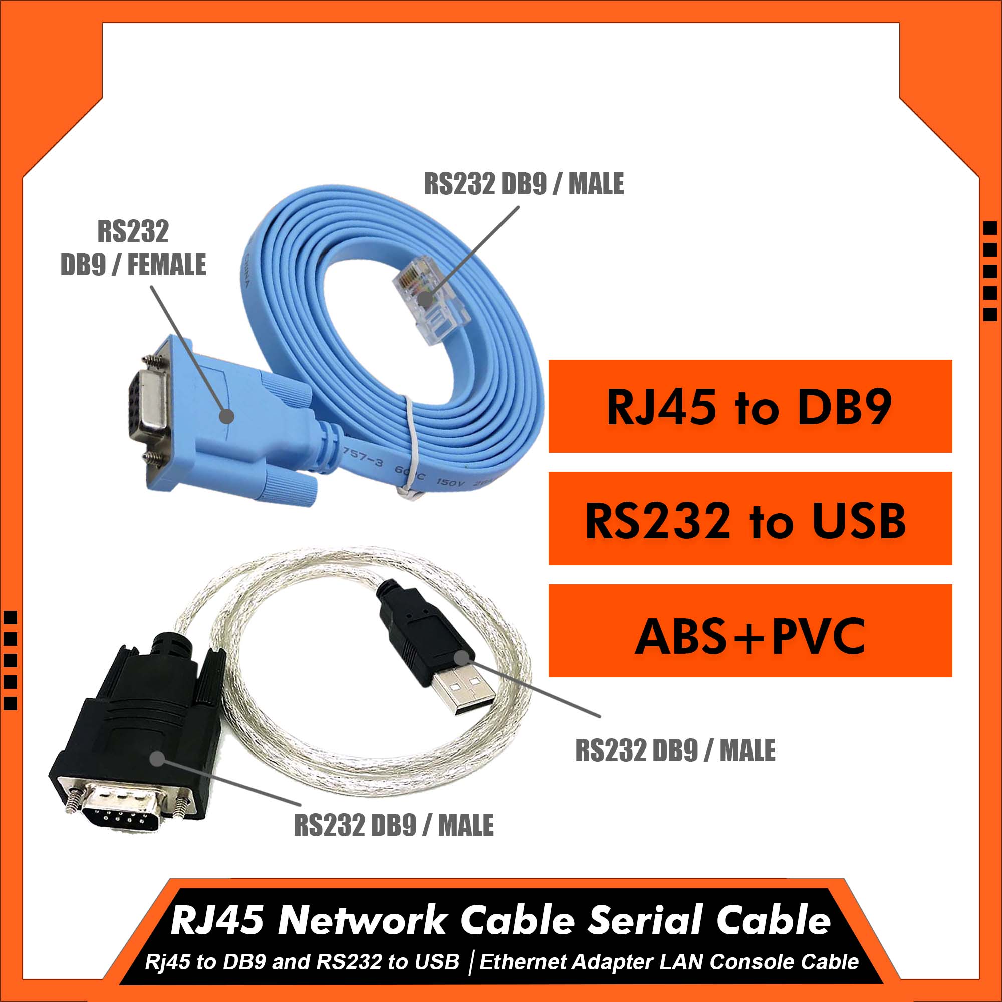 RJ45 Network Cable Serial Cable│Rj45 to DB9 and RS232 to