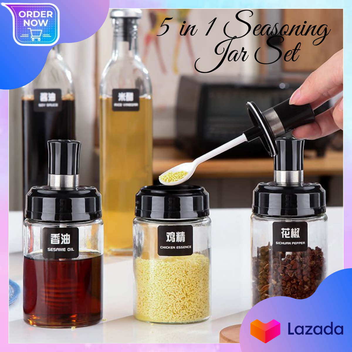 Kitchen Household Seasoning Jar Set, 5 In 1 Seasoning Bottle With Salt,  Flavoring, And Other Condiments (random Color)