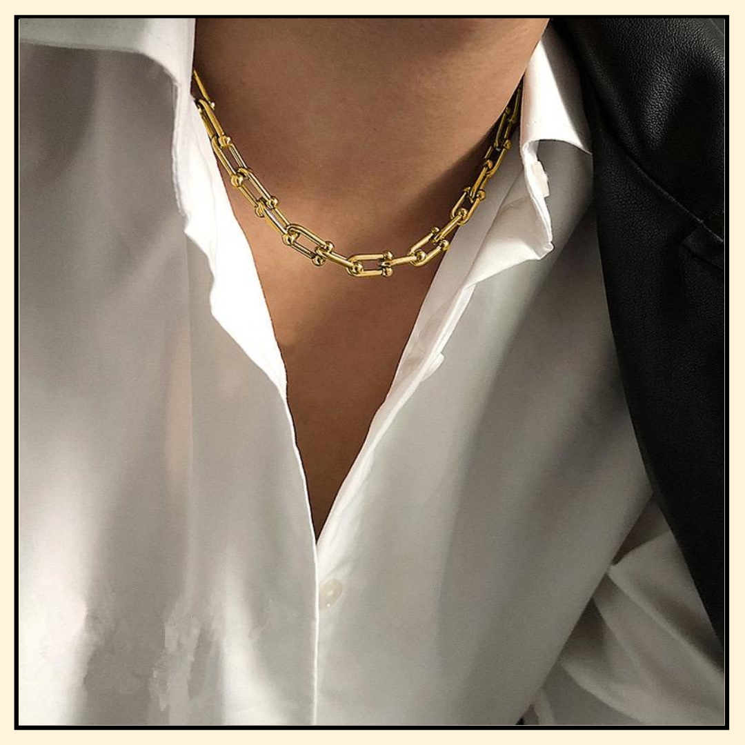 Stainless Steel Hardware Link Chain Necklace, Gold Necklace, Choker Necklace,  18k Gold Necklace