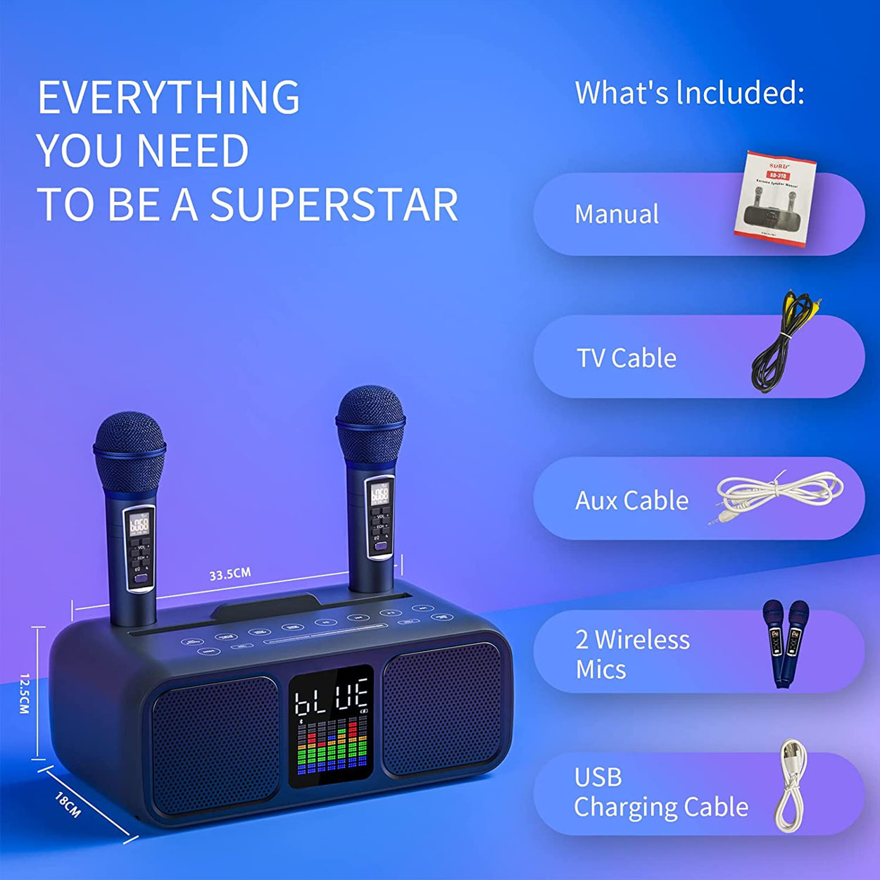 New!!!! SDRD 318 Wireless Bluetooth Dual Microphone Karaoke