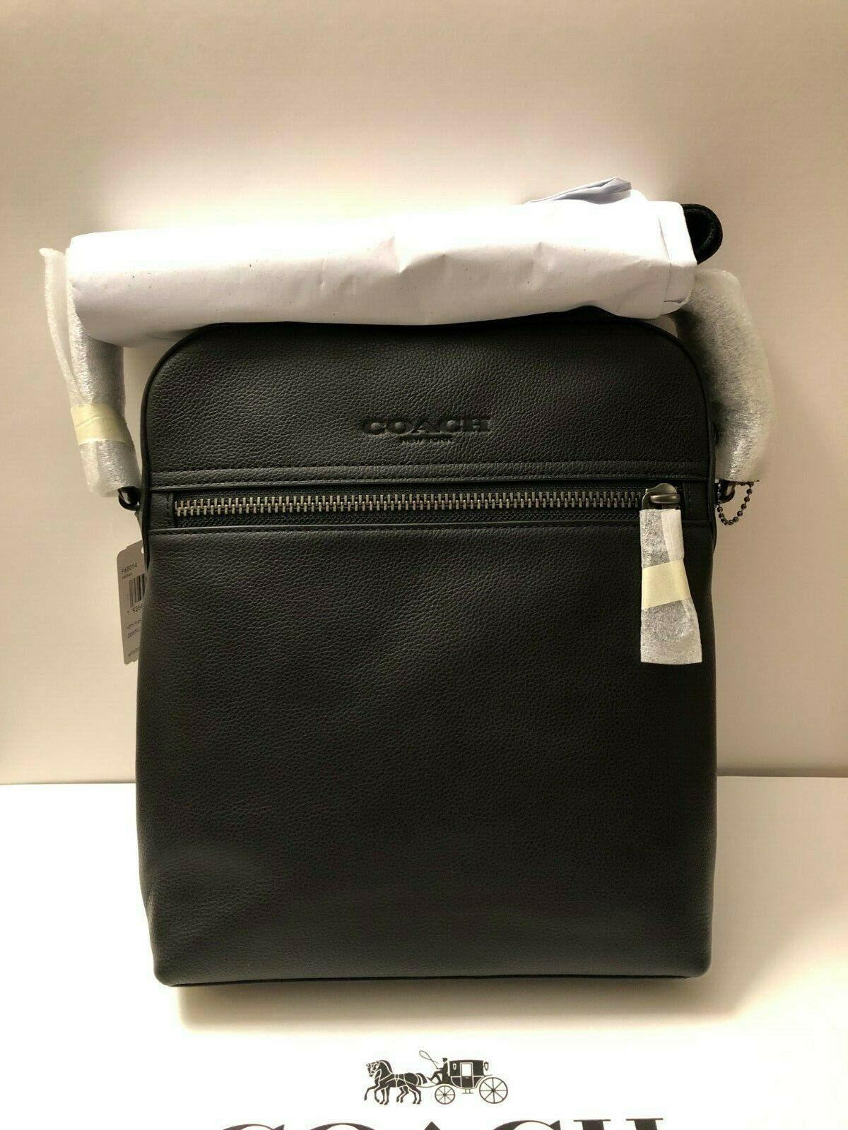 Coach F68014 Men's Charlies Flight Bag Pure Leather Crossbody Black ...