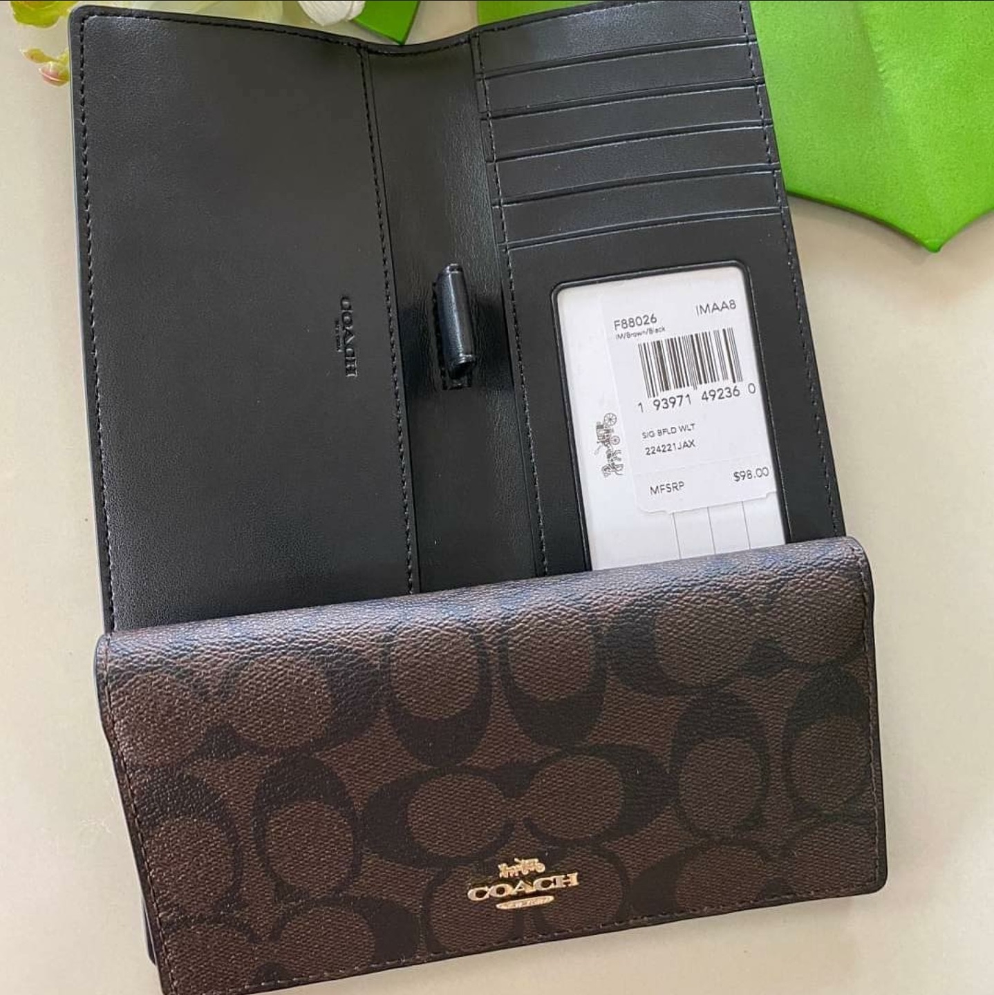 Coach F88026 Bifold Wallet Signature Coated Canvas Monogram Brown