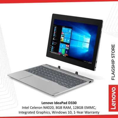 Lenovo Ideapad D330 2IN1 Laptop/Tablet (10.1 inch HD, Intel Celeron N4020, 8GB RAM, 128GB EMMC, Integrated Graphics, Windows 10 pro) 1-Year Warranty | Mineral Grey