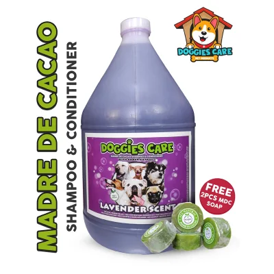 Madre de Cacao Shampoo & Conditioner with Guava Extracts Lavender Scent 1 Gallon FREE MDC SOAP 2pcs Anti Tick and Flea, Anti Mange, Anti Fungal