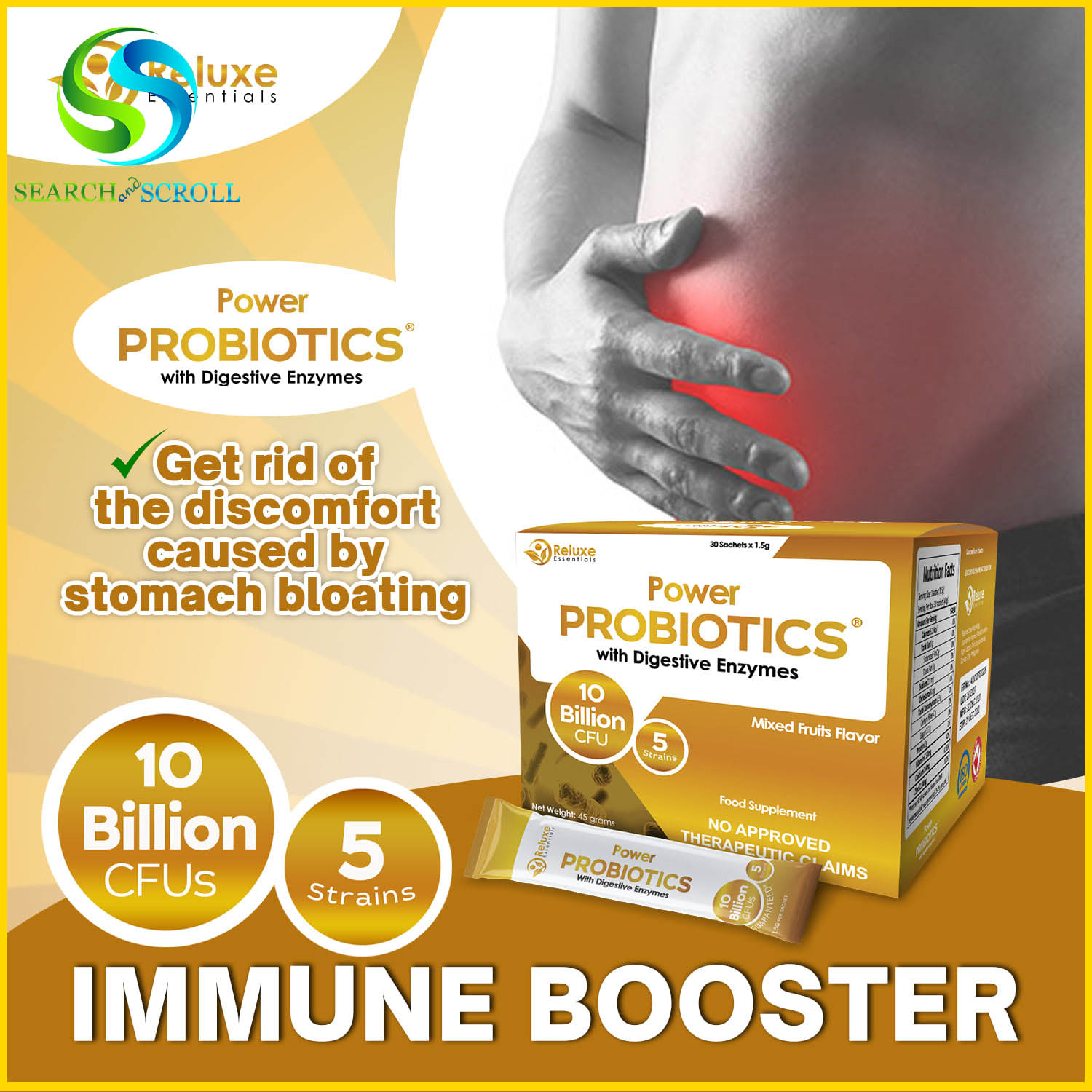 Power Probiotics with Digestive Enzymes 10Billion CFU 5Strains 30Sachet
