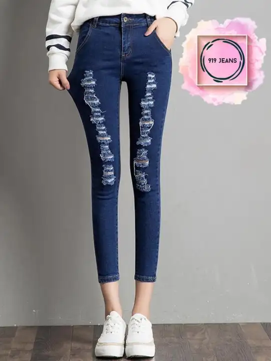 Jeans Pants New Skinny Ripped Jeans Blue Denim Comfortable Korean