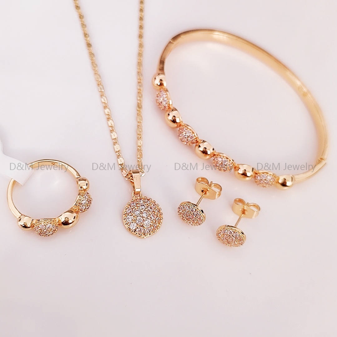 18k Bangkok gold 4in1 necklace earrings bracelet ring size Adjustable