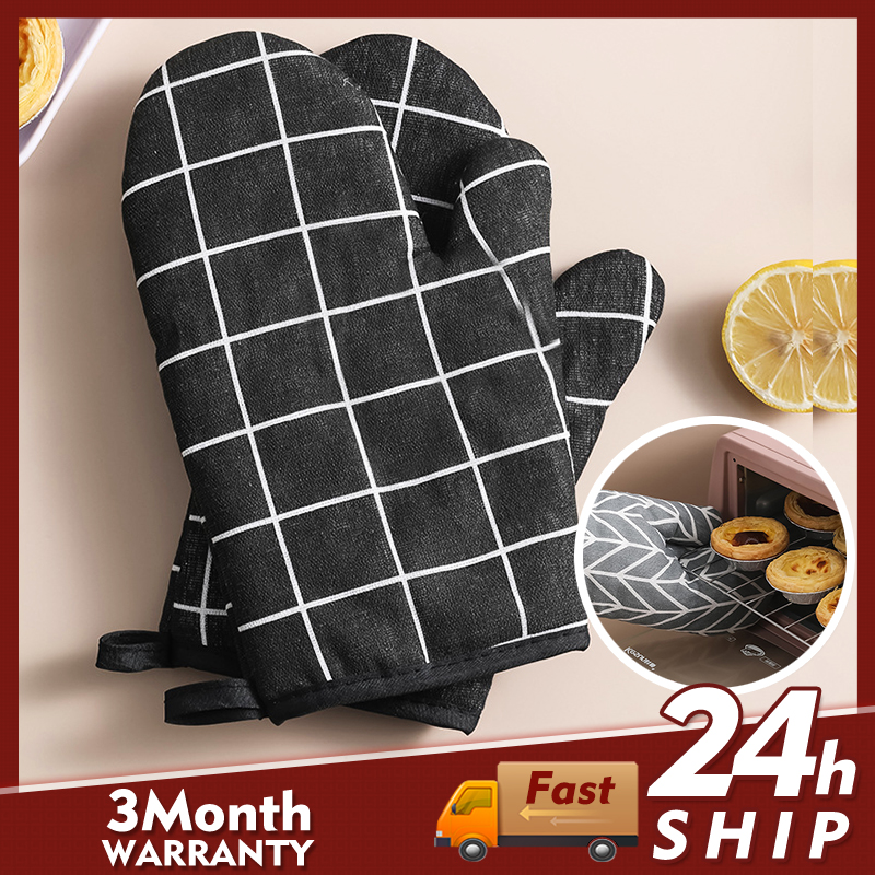 2PCS Oven Mitts Quilted Terry Cloth Lining Heat Resistant Kitchen