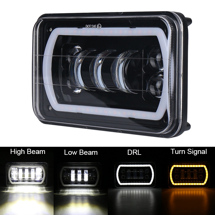 4X6นิ้ว LED หลอดไฟหน้าหลอดไฟไฟหน้ารถดีอาร์แอลคริสตัล Clear Hi-Lo Beam DRL ไฟสำหรับรถจิ๊ปรถบรรทุก Wrangler