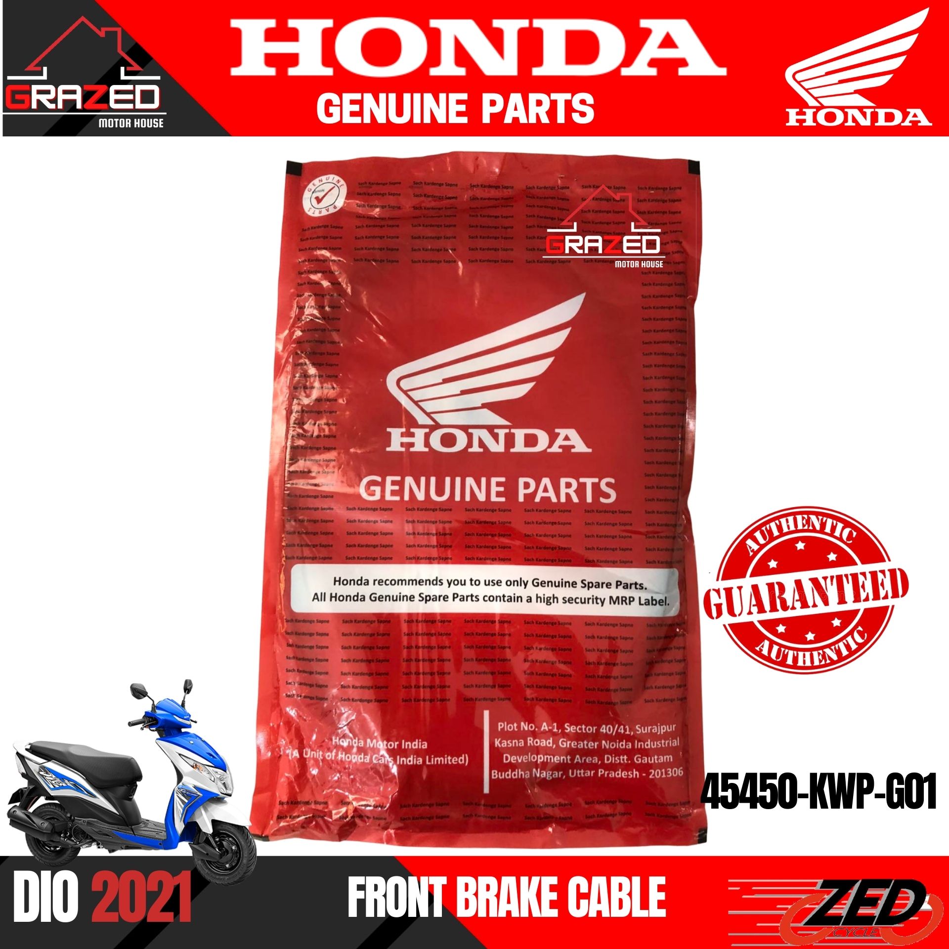 BRAKE CABLE FRONT for Honda Dio 2021 (45450KWPG01) GENUINE Lazada PH
