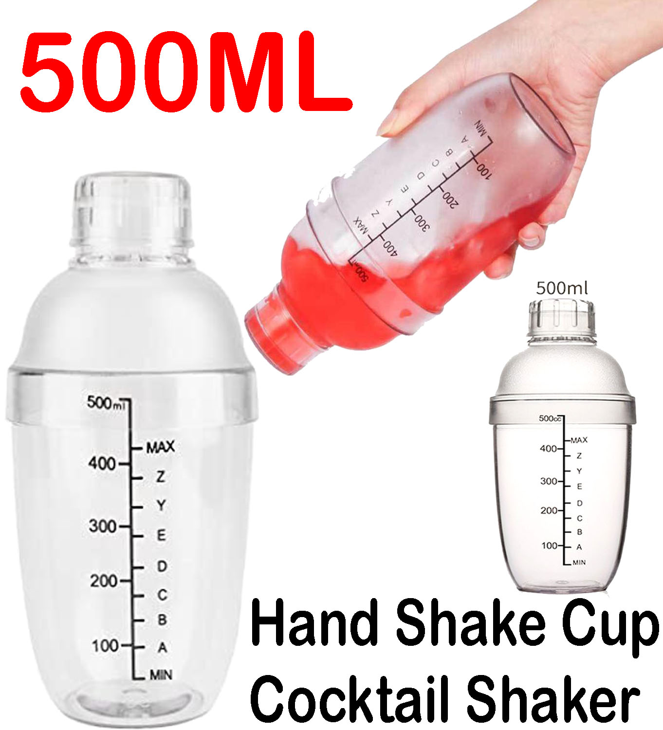 2PC 500ml Creative Transparent Plastic Cocktail Shaker Martini Wine Mixer  Cup for Beverages Barware Tool for Mixing Drinks Fruit Juice, Milk Tea,  Champagne Bartender's Special Hand Shake Cup