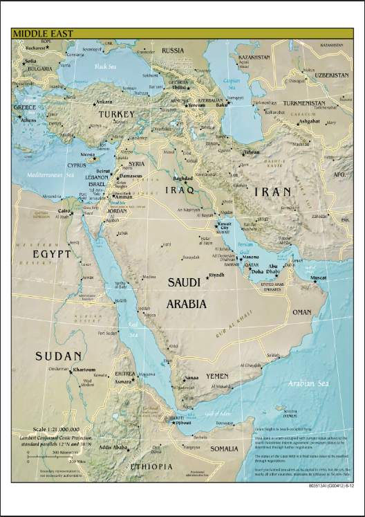 Middle East Map With Capitals and Major Cities Waterproof A4 Laminated ...