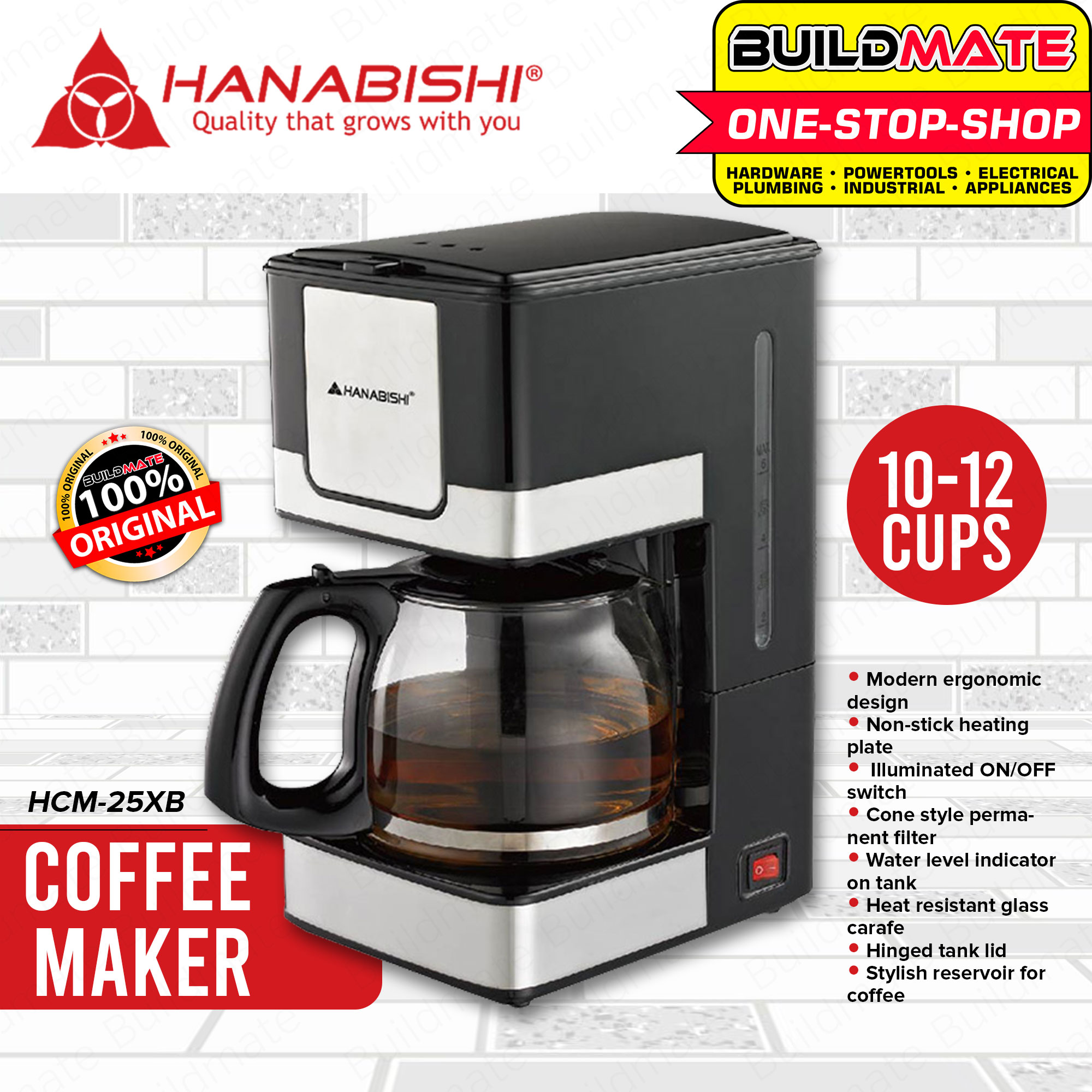 HANABISHI Coffee Maker with Heat Resistant 1012 CUPS HCM25XB
