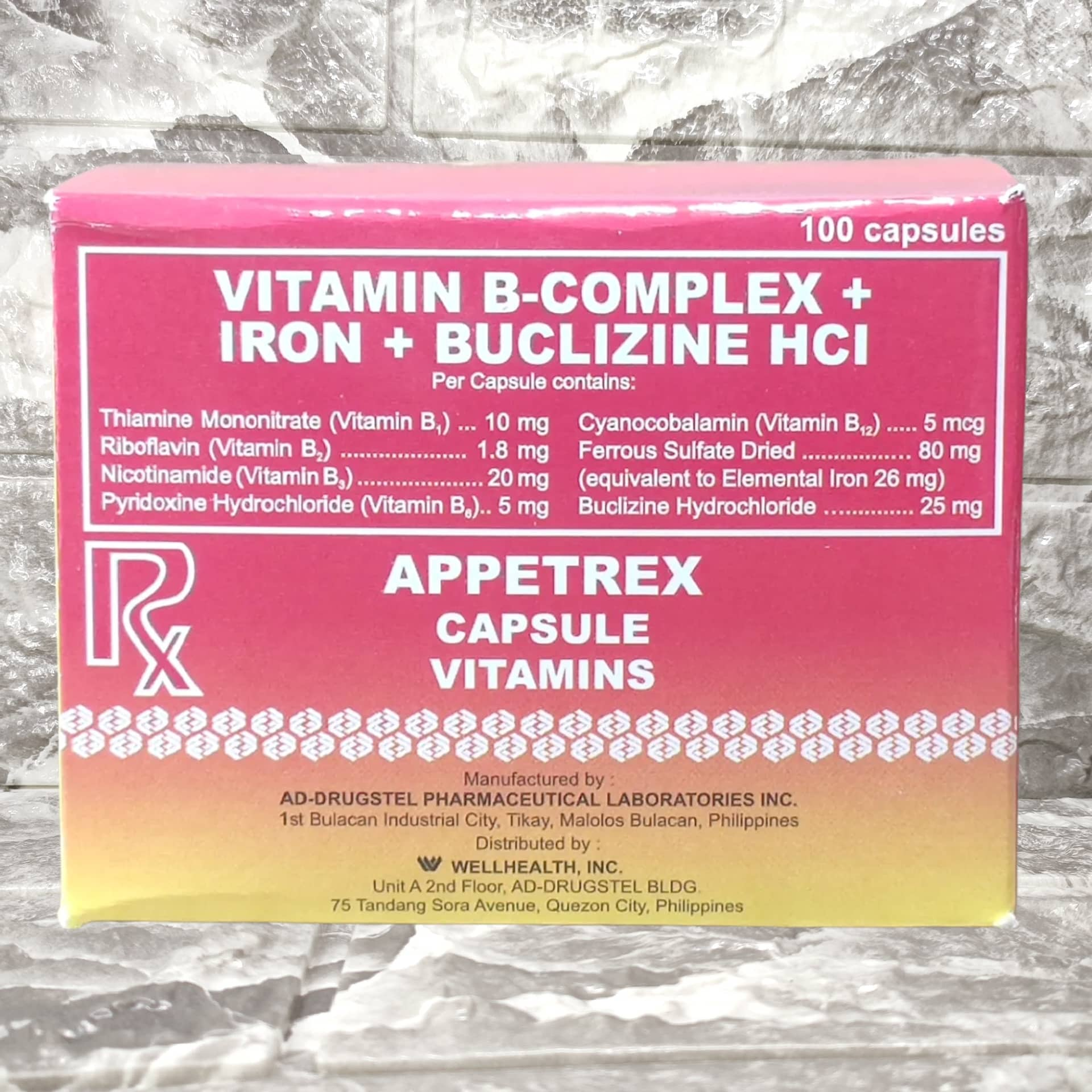 APPETREX Vitamin B-complex + Iron + Buclizine HCI 100 Capsules | Lazada PH