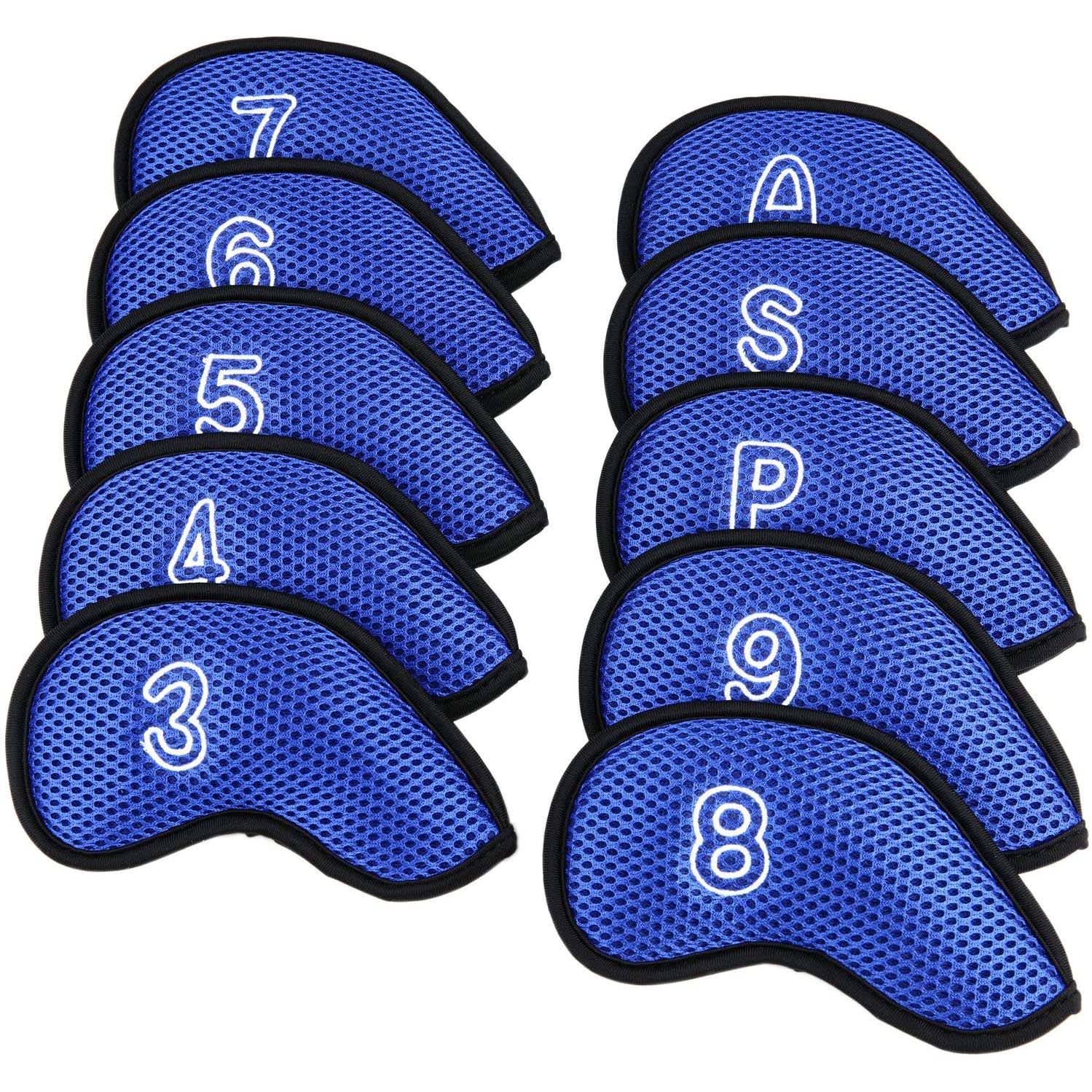 SCIROCC 10Pcs กีฬา3,4,5,6,7,8,9,P,S,A จำนวนออกแบบกรณี Protector ถุงใส่หัวไม้กอล์ฟฝาครอบป้องกัน Headcovers กอล์ฟกอล์ฟอุปกรณ์เสริมกอล์ฟครอบคลุมเหล็กชุดถุงคลุมหัวไม้กอล์ฟ