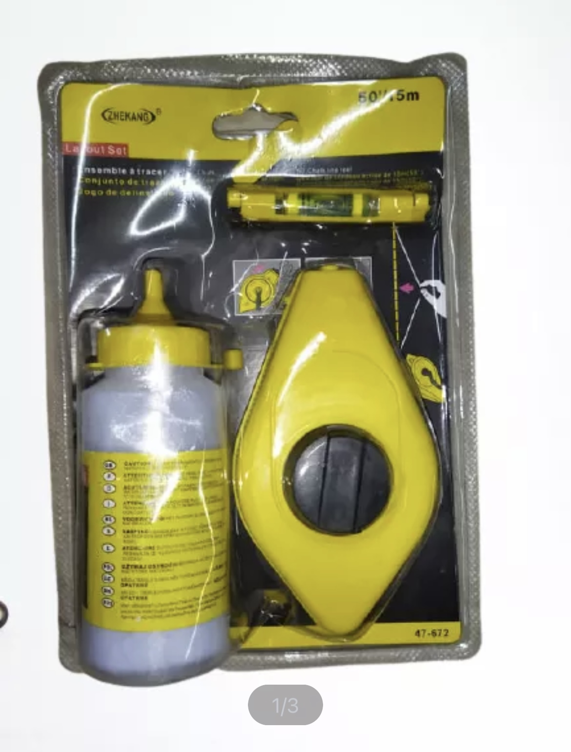 3pc layout set chalk line marker w/ power pitik level bar chalk line