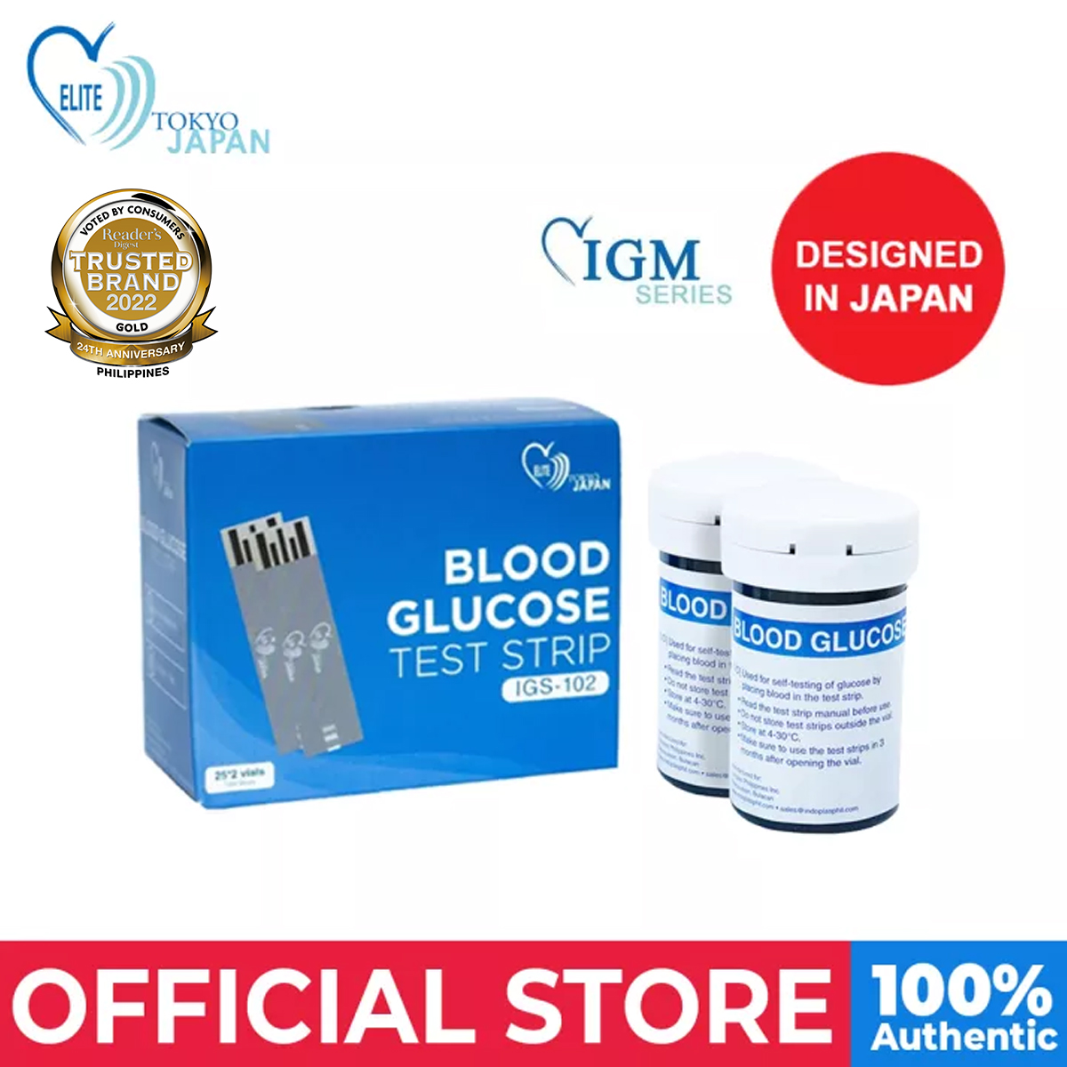 Indoplas Elite IGS102 Blood Glucose Meter Test Strips 50