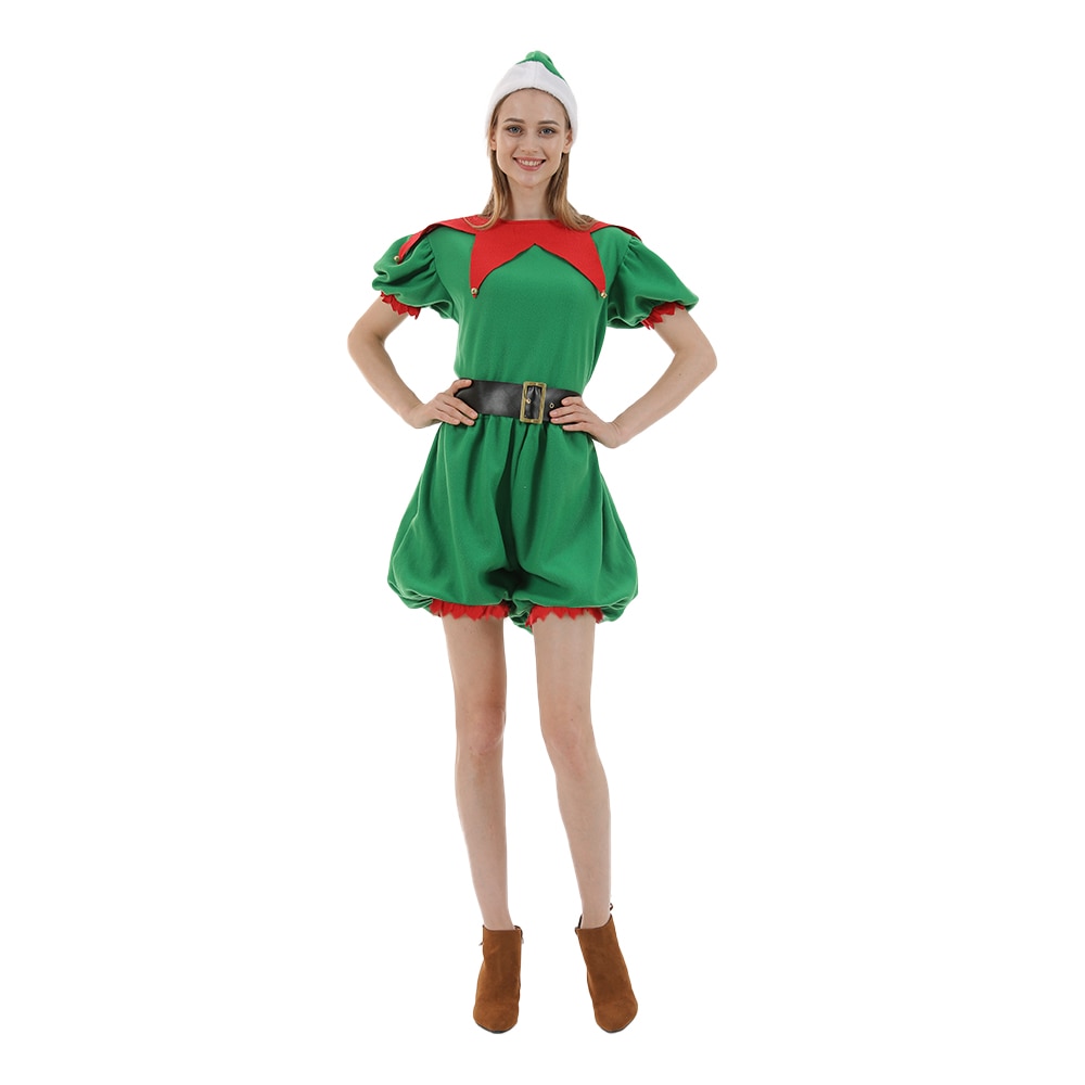 1211Women Christmas Elf Costume Short Sleeve Santa Claus Fancy