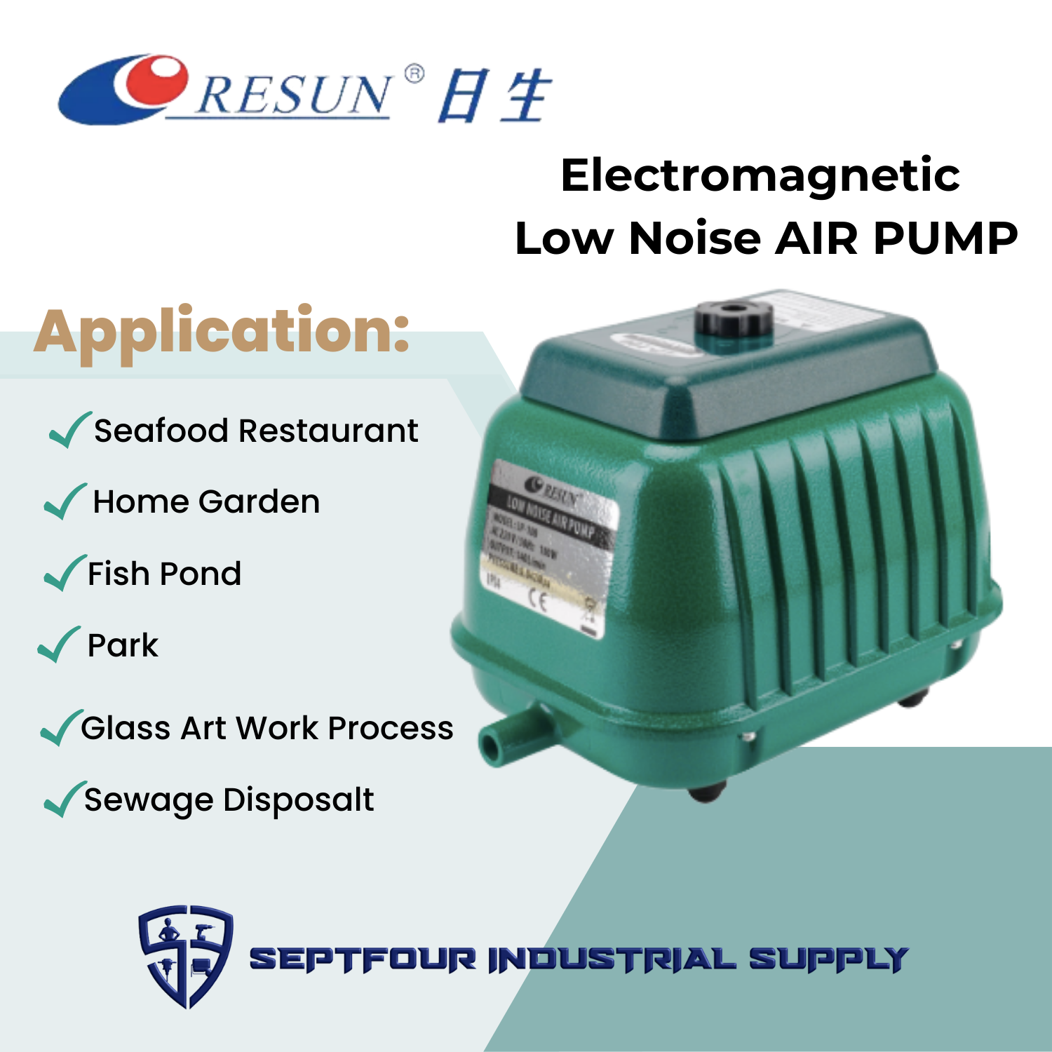 Resun 100W LP Low Noise Air Pump LP100 For Aquarium Fish Farm Ponds