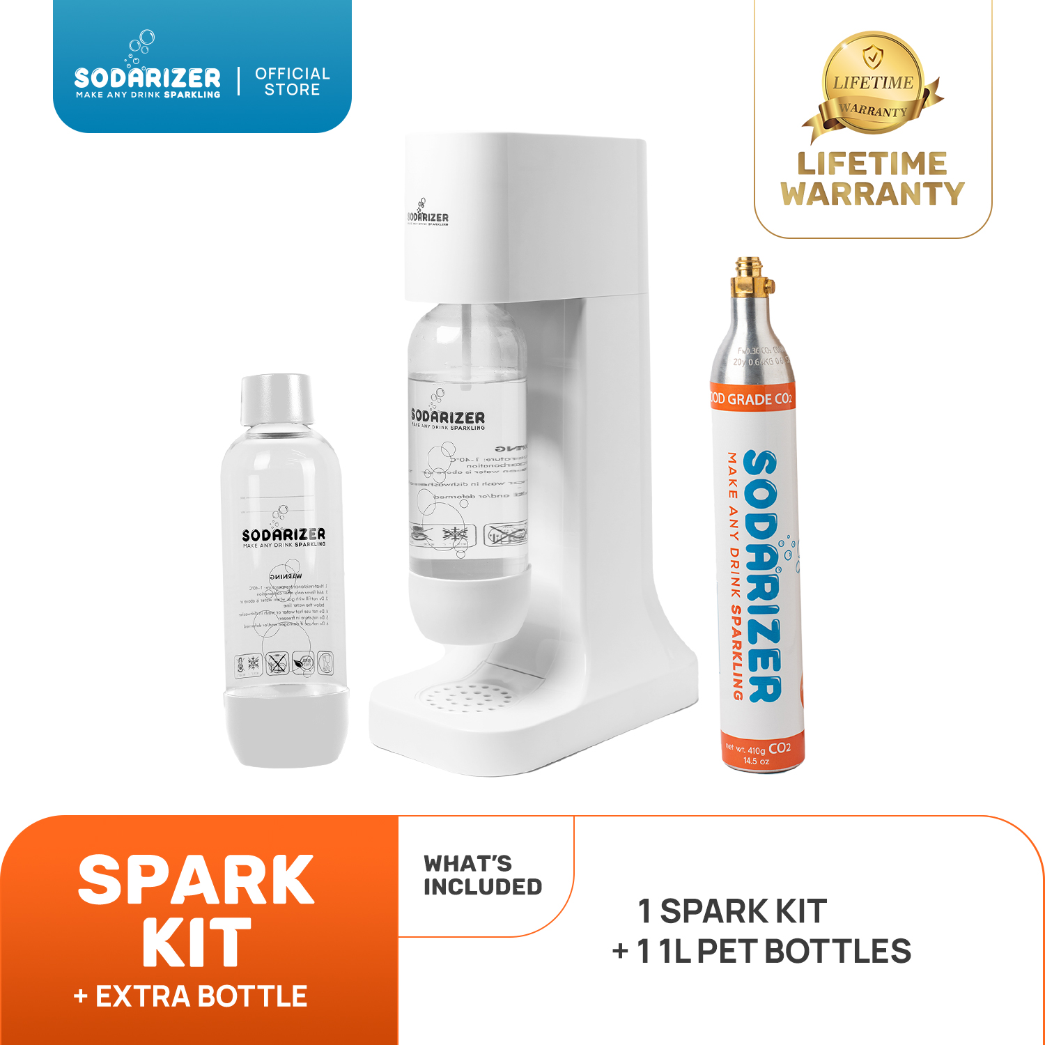 Sodarizer Spark soda maker with 1L PET bottle and CO2 tank, Infusion