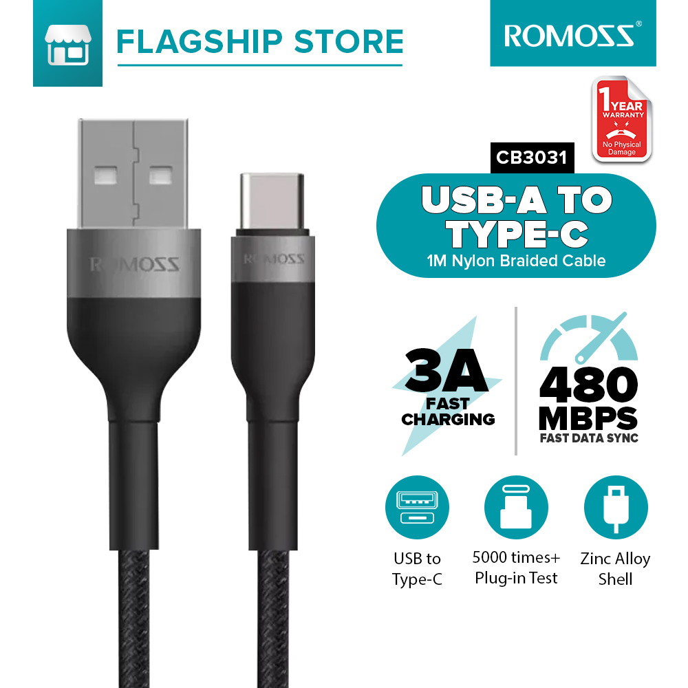 Time Cable Romoss CB3031 1m Type C Fast Charging Cable Nylon Data Cable Zinc Alloy ...