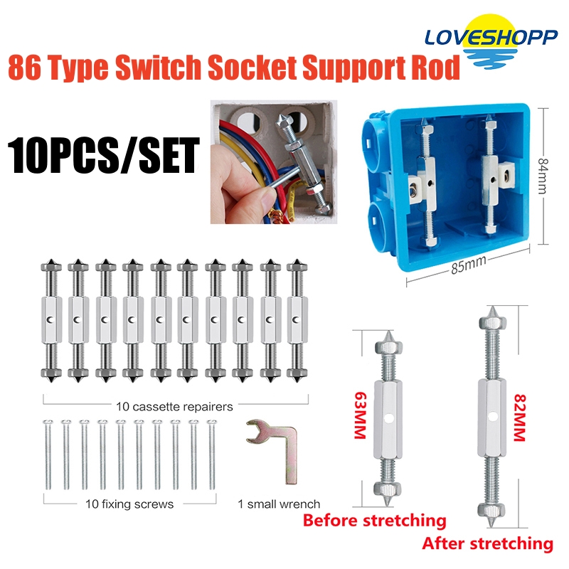 10pc 86 Type Switch Socket Cassette Screws Adjustable Length Support Rod Wall Mount Switch Box