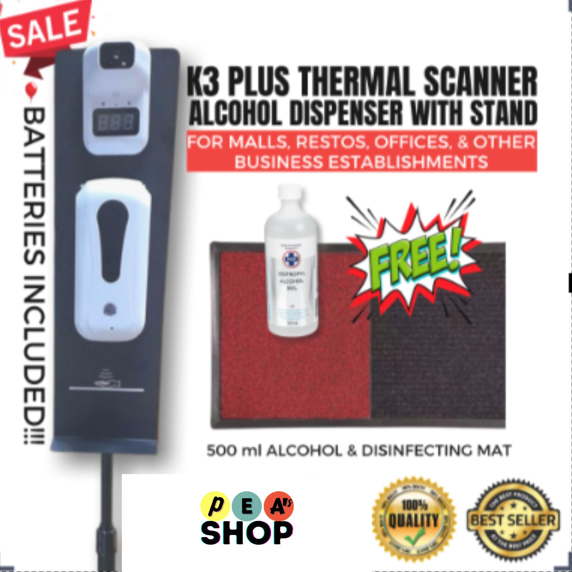 HIGH QUALITY Thermal Scanner with Alcohol Dispenser with Stand / K3 Plus Handsfree Temperature