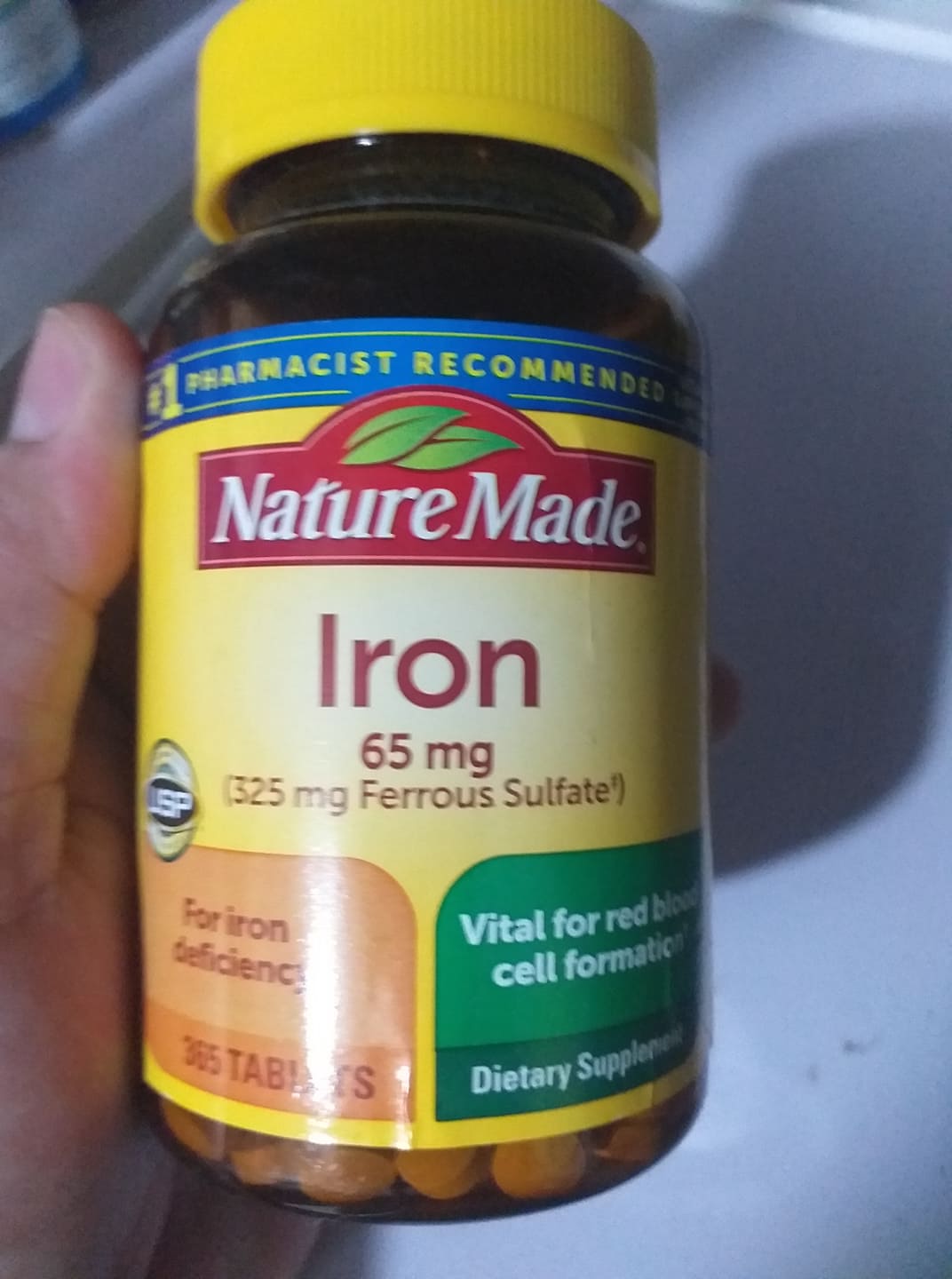 Nature Made Iron 65 mg (325mg from Ferrous Sulfate) Tablets, 365 Count