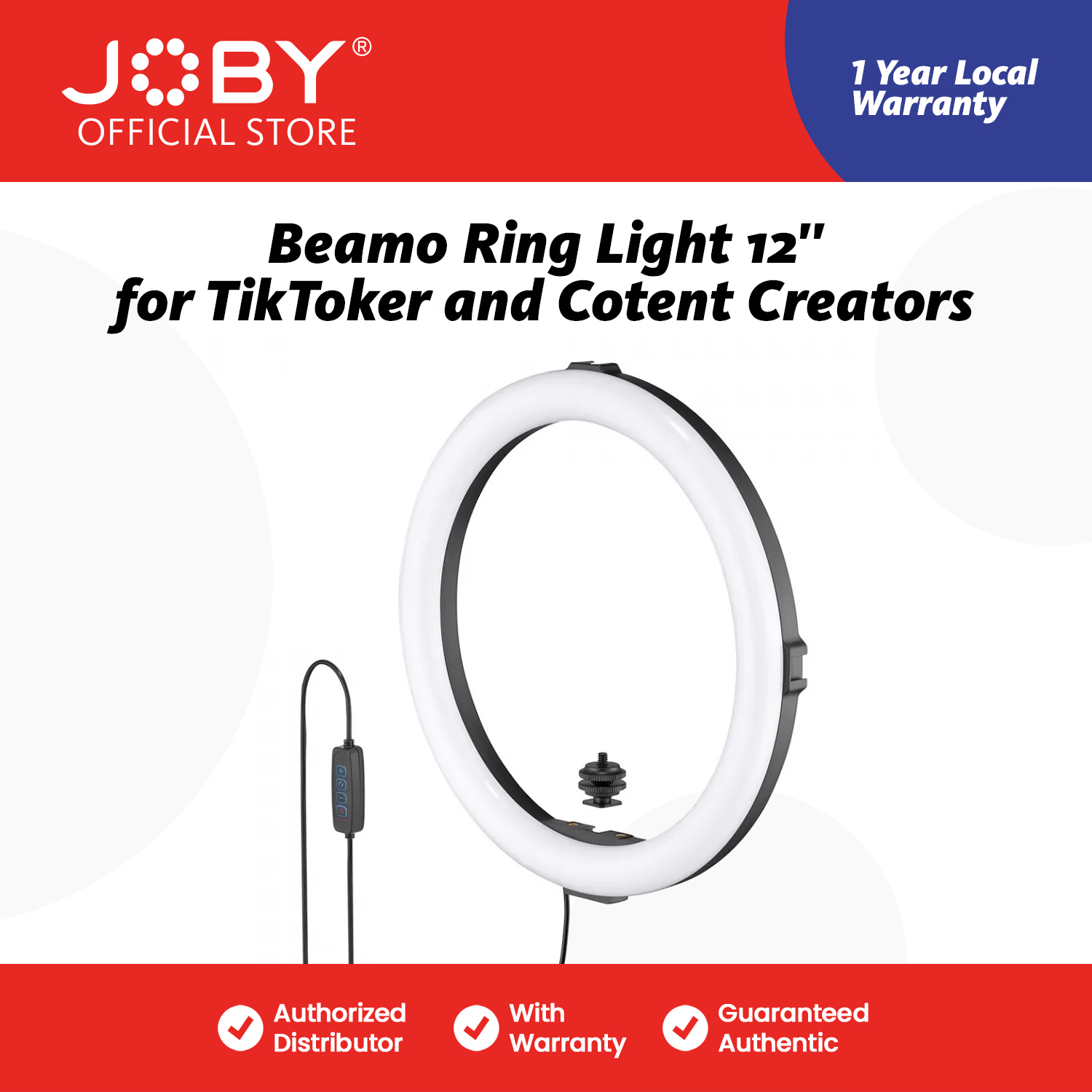 Joby Beamo™ Ring Light 12'' For TikToker, Musers, Reelers and