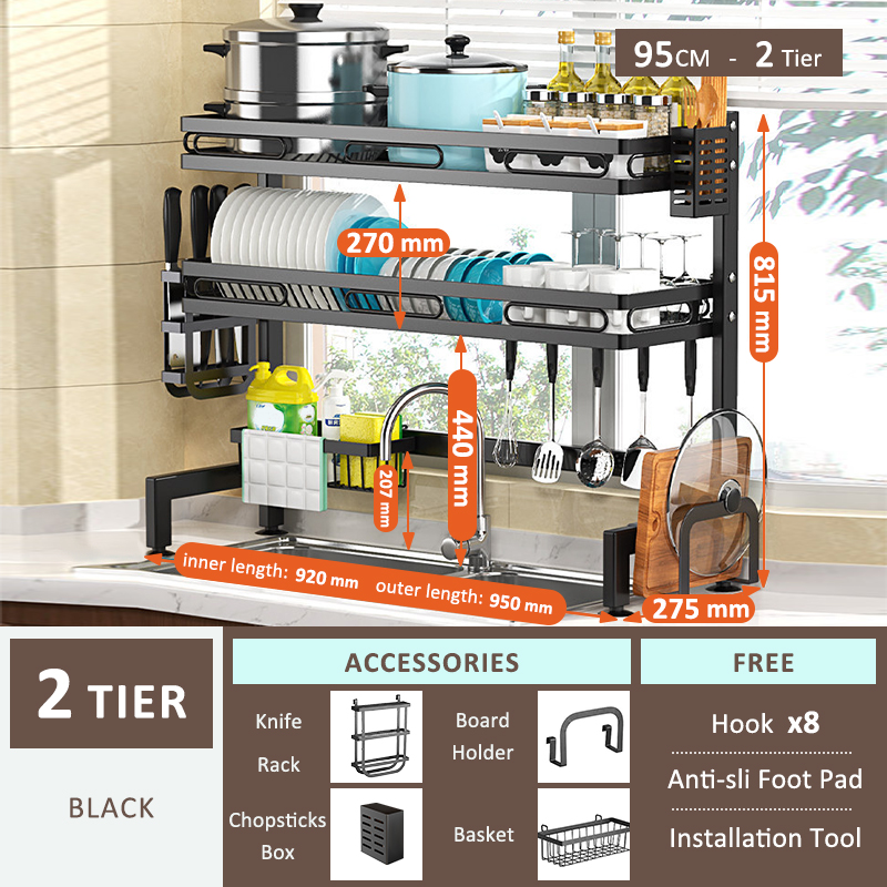 GSlife 1/2 Tiers 105/120CM Dish Rack Organizer Stainless Steel Over