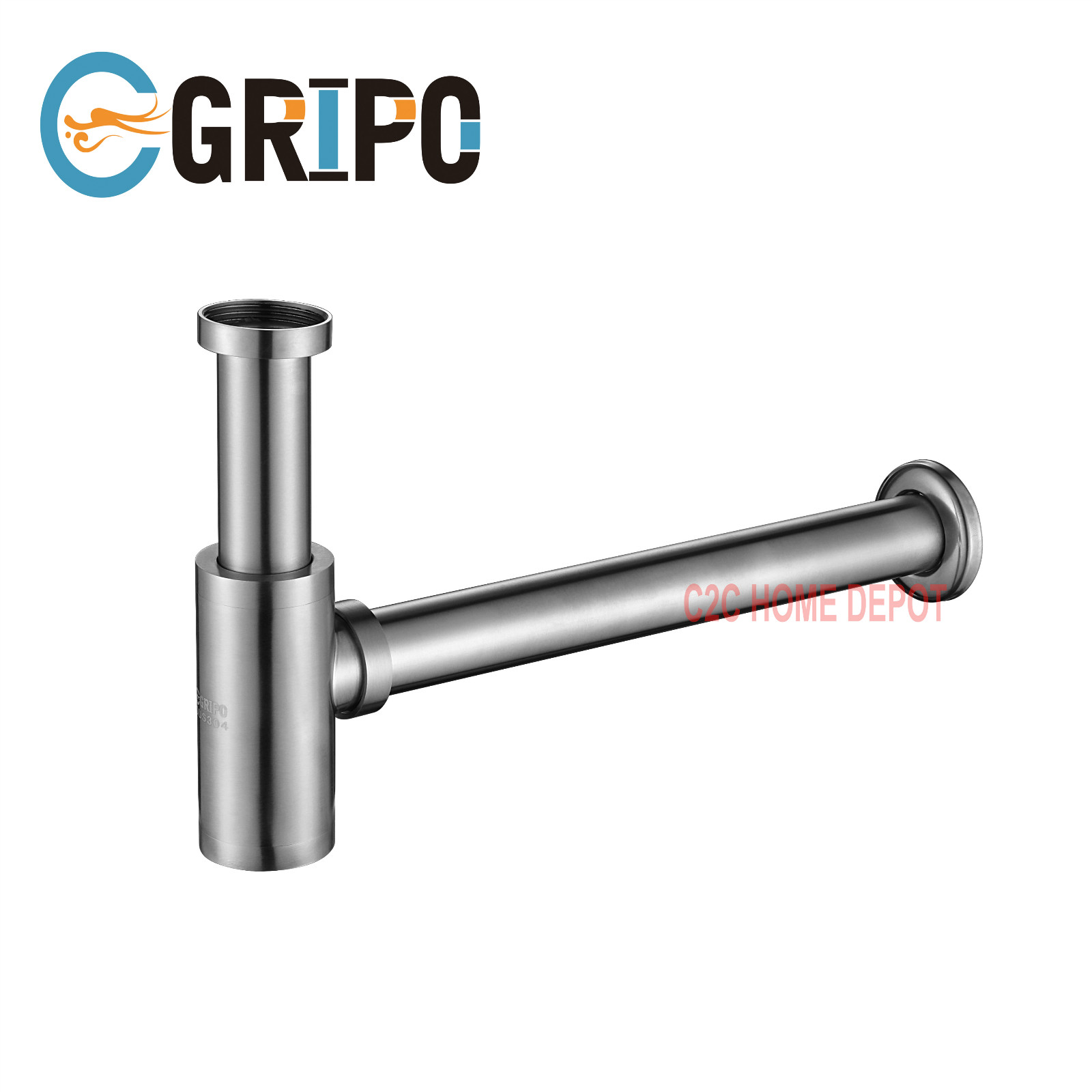 GRIPO 304 Stainless Round Bottle P Trap Basin Sink Waste Trap Drain