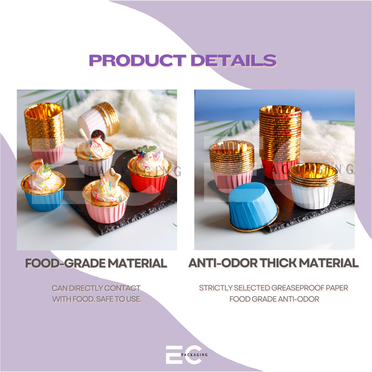 EC 50Pcs Colored Foil Cupcake Liner Shiny Aluminum Liner Baking