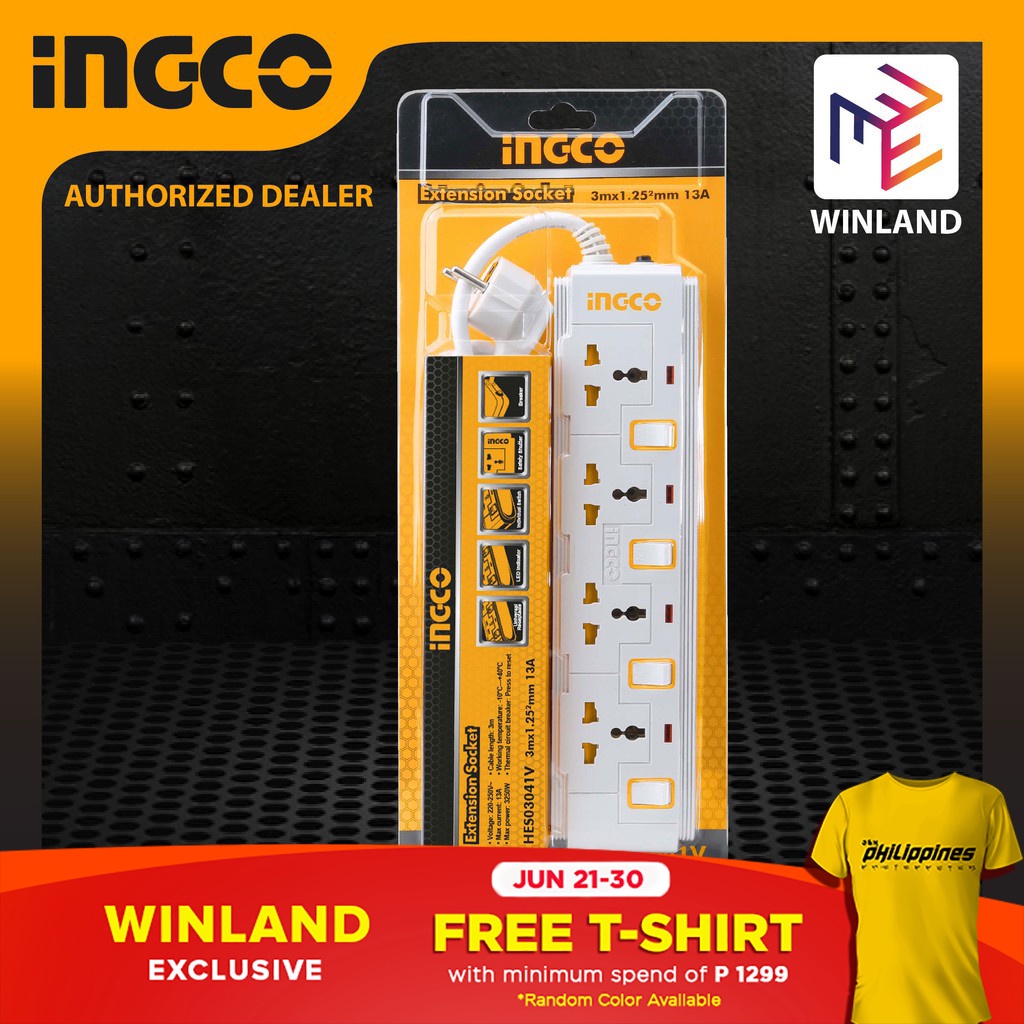 Ingco Original Power Extension Cable Wire 13A 3250W 3M HES03041V