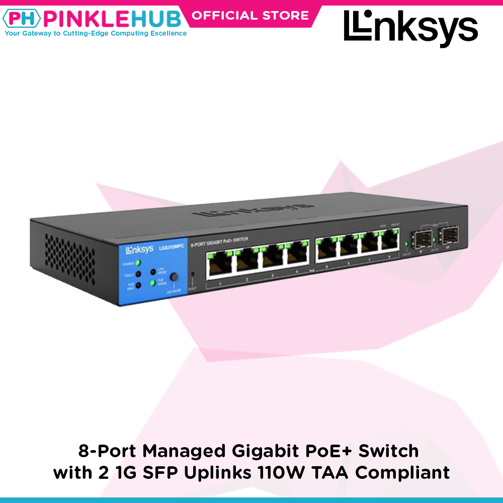 8-Port Managed Gigabit PoE+ Switch with 2 1G SFP Uplinks 110W TAA Compliant  (LGS310MPC)