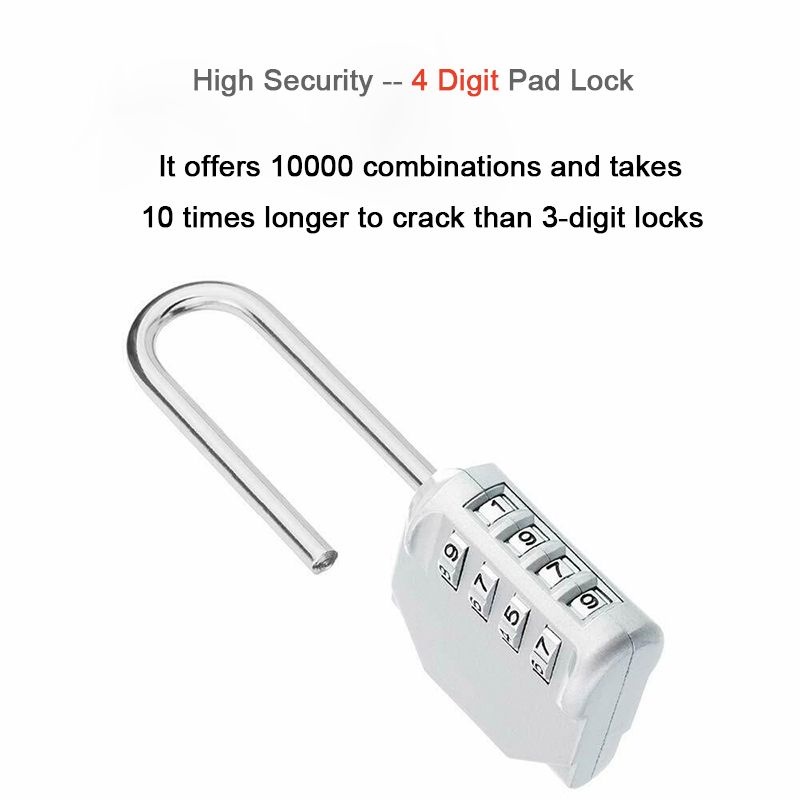 4 Digit Number Combination Padlock Long Shackle Luggage Suitcase