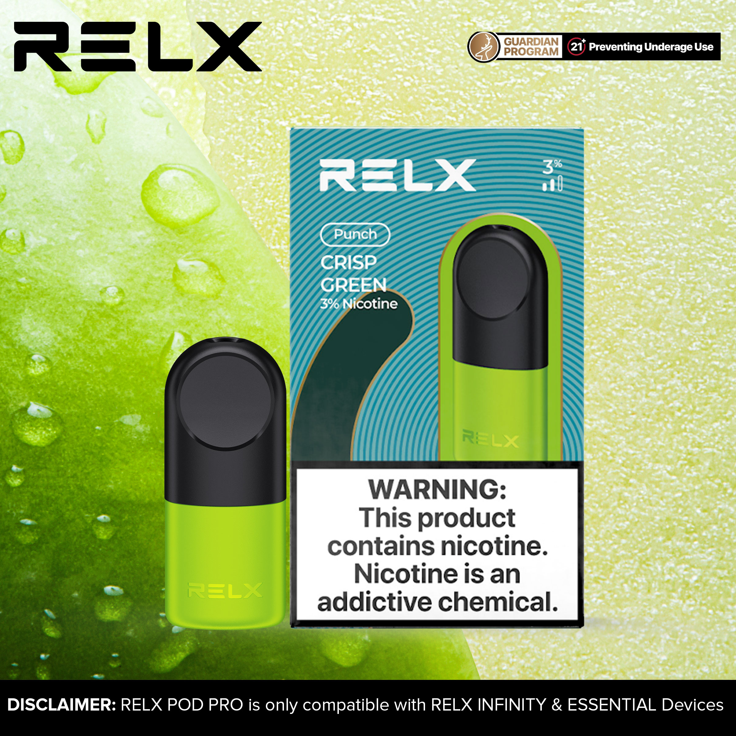 RELX Pod Pro CRISP GREEN Flavor For RELX INFINITY LeakResistant Maze