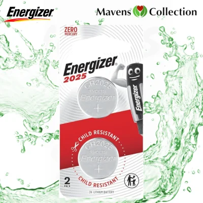 Energizer CR2025 3V Lithium Coin Batteries Zero Mercury 2 pcs 1 pack by Mavens Collection
