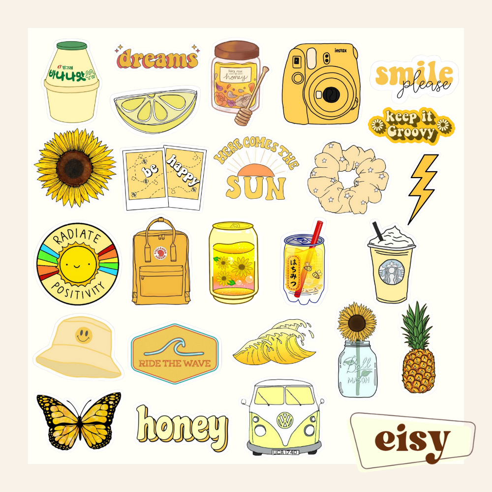 EISY 25pcs. Aesthetic Yellow Sticker Pack | Lazada PH