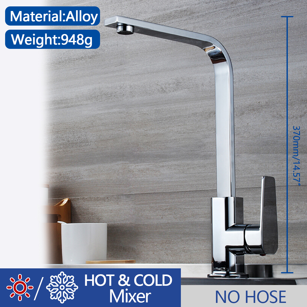 Universal 304 Stainless Steel Square Kitchen Sink Faucet Matte Black